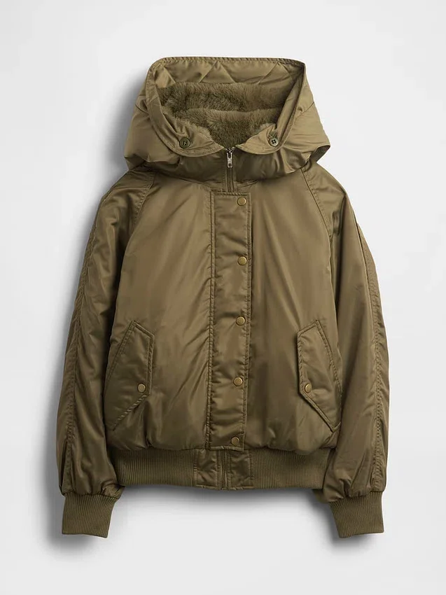 Veste utilitaire à capuche doublée de fausse fourrure