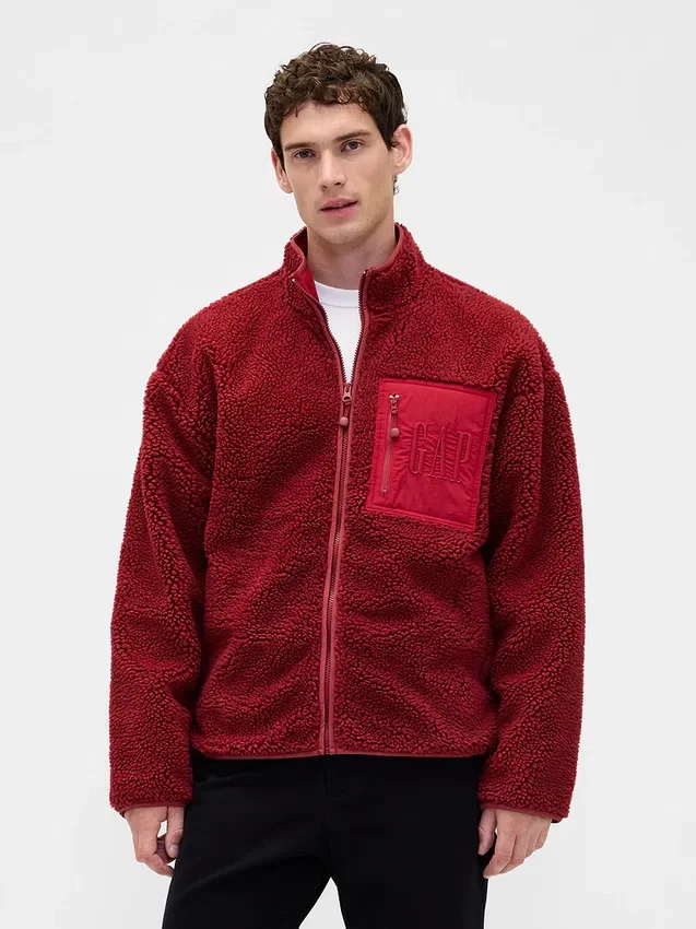 Veste zippée oversize en sherpa recyclé avec logo