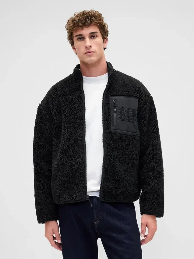 Veste zippée oversize en sherpa recyclé avec logo