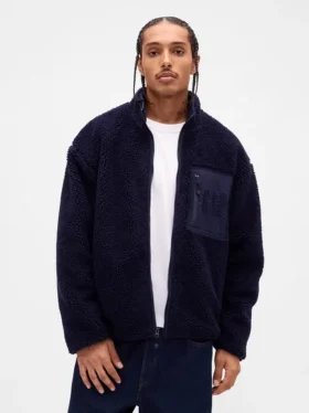 Veste zippée oversize en sherpa recyclé avec logo