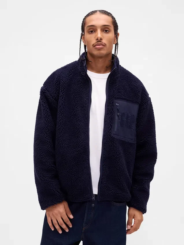 Veste zippée oversize en sherpa recyclé avec logo