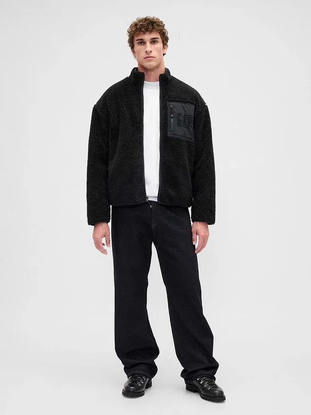 Veste zippée oversize en sherpa recyclé avec logo
