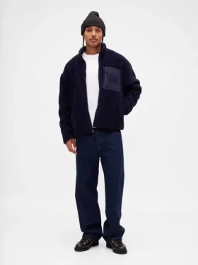 Veste zippée oversize en sherpa recyclé avec logo