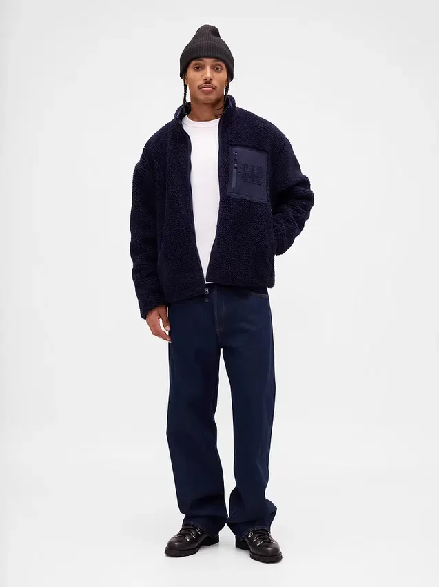 Veste zippée oversize en sherpa recyclé avec logo