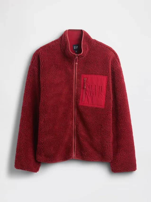 Veste zippée oversize en sherpa recyclé avec logo