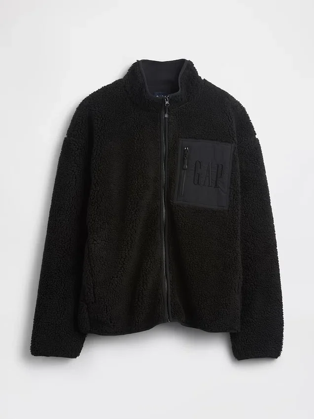 Veste zippée oversize en sherpa recyclé avec logo